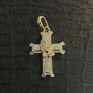 Gold Ornate Cross Necklace with Crystal Accents